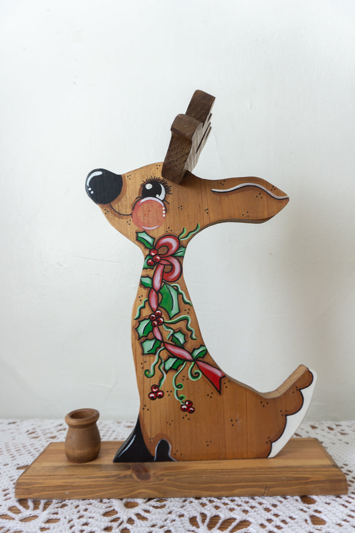 Vintage Wood Reindeer Candle Holder