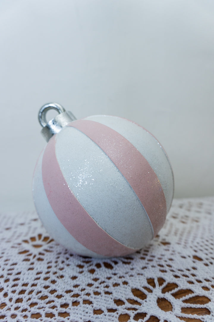 Medium Pink and White Tabletop Ball Ornament