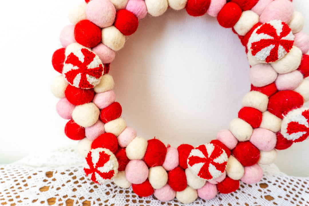 Peppermint Pom Pom Felt Wreath