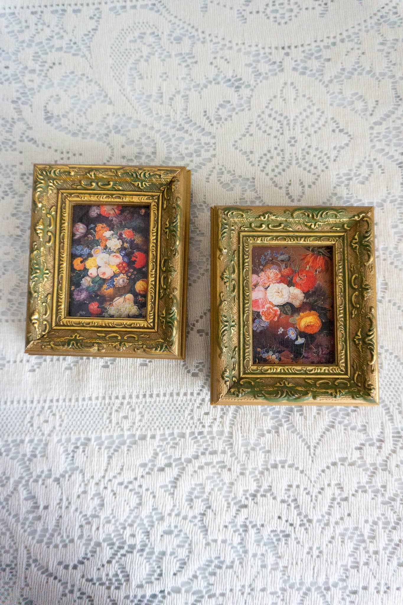 Two Floral Oil Paintings Gold Gilded Frames