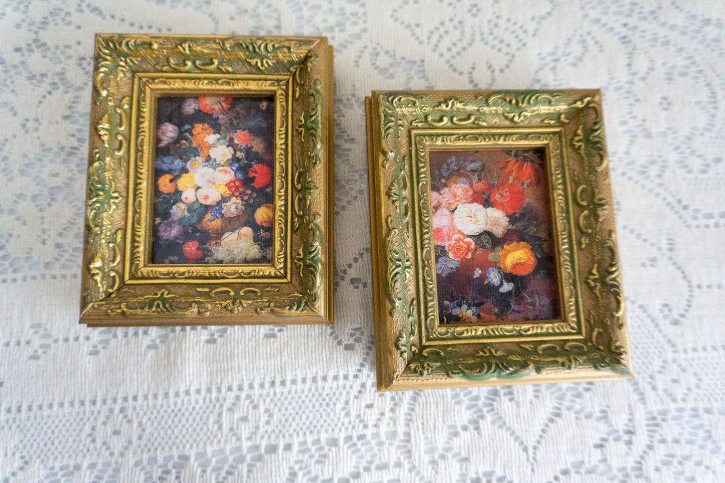 Two Floral Oil Paintings Gold Gilded Frames