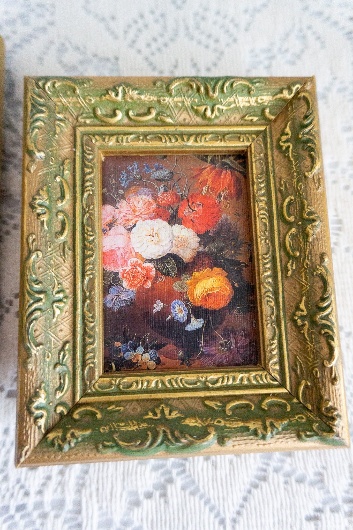 Two Floral Oil Paintings Gold Gilded Frames