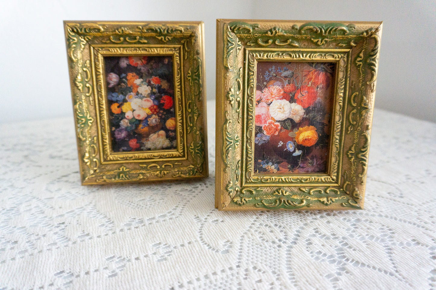 Two Floral Oil Paintings Gold Gilded Frames