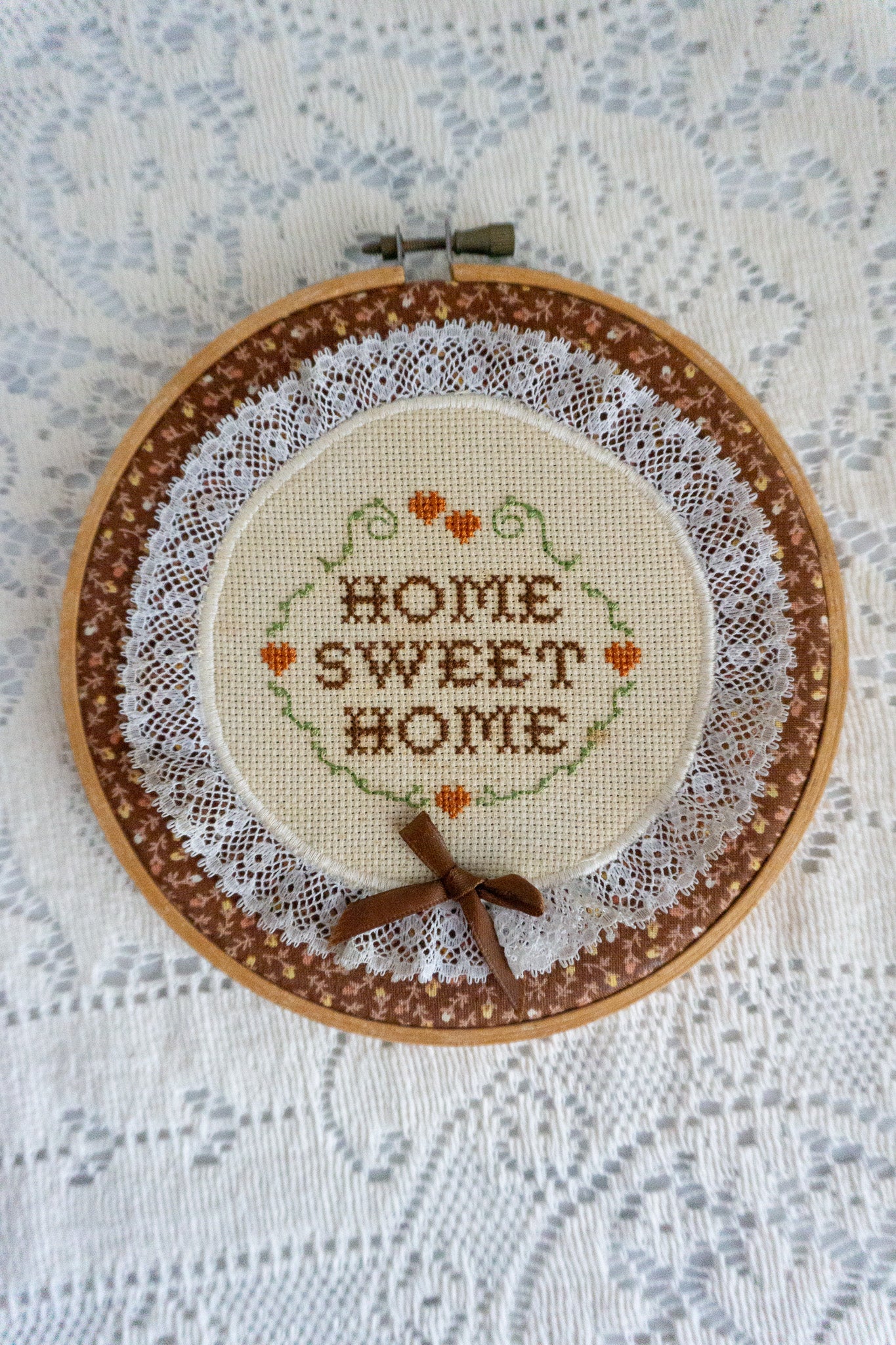 Vintage Home Sweet Home Cross Stitch Embroidered Wall Hanging