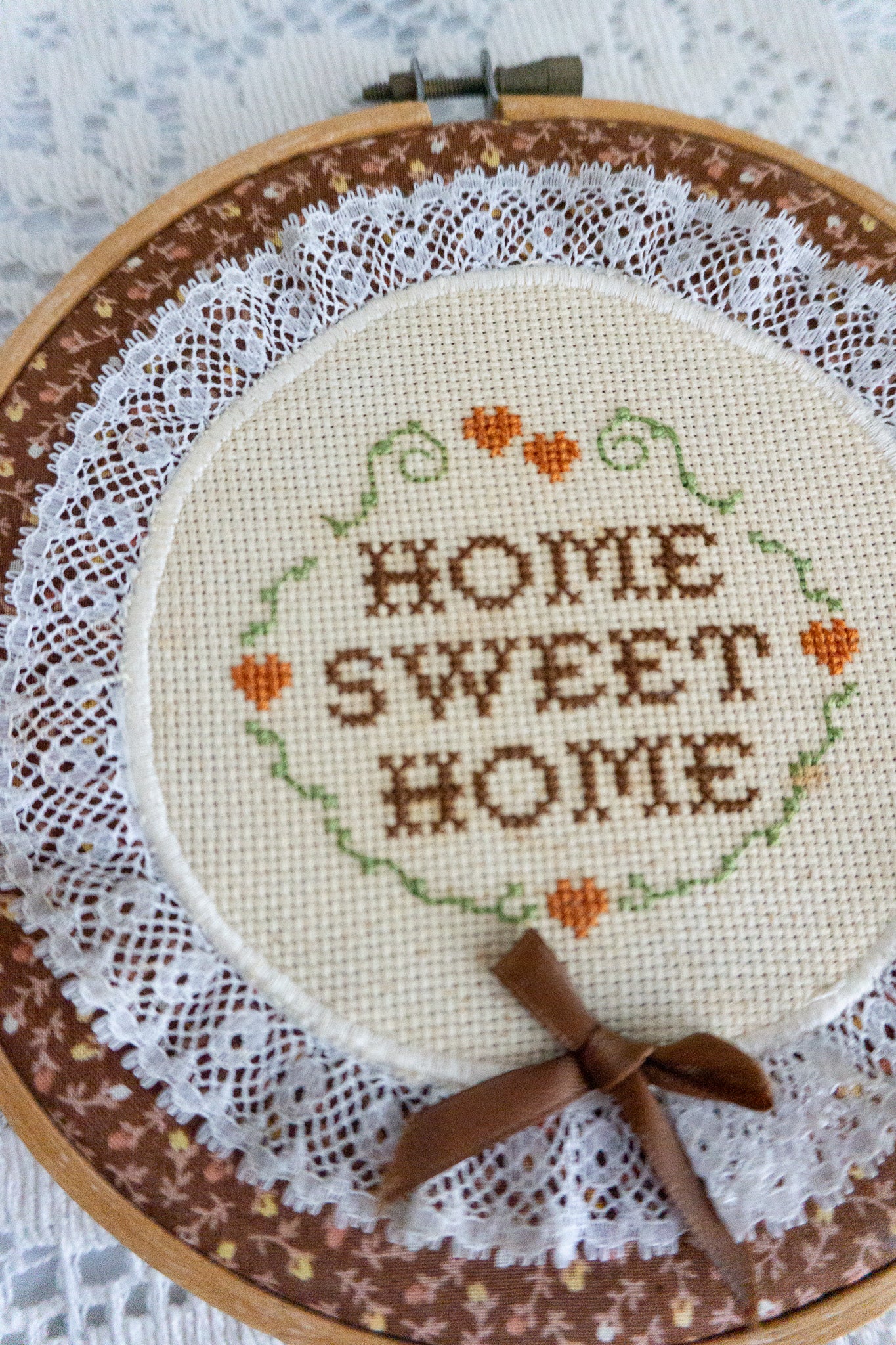 Vintage Home Sweet Home Cross Stitch Embroidered Wall Hanging