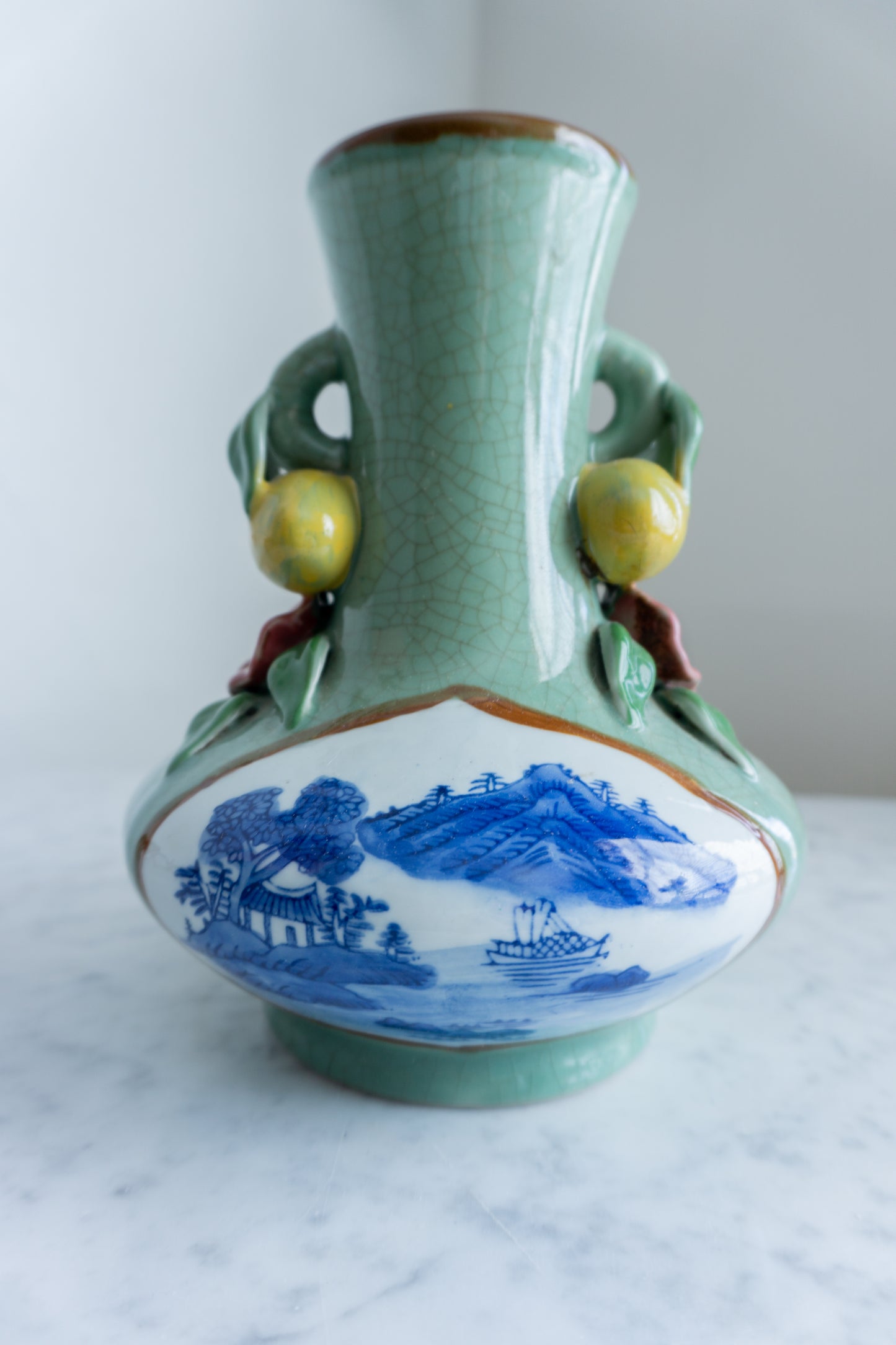 Vintage Chinoiserie Lemon Hand-Painted Vase