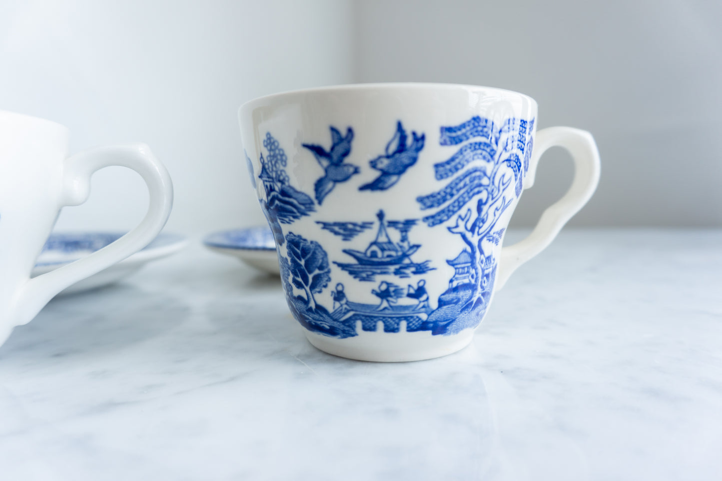 Blue and White Tea Cup & Saucer Set of 2, Made in England