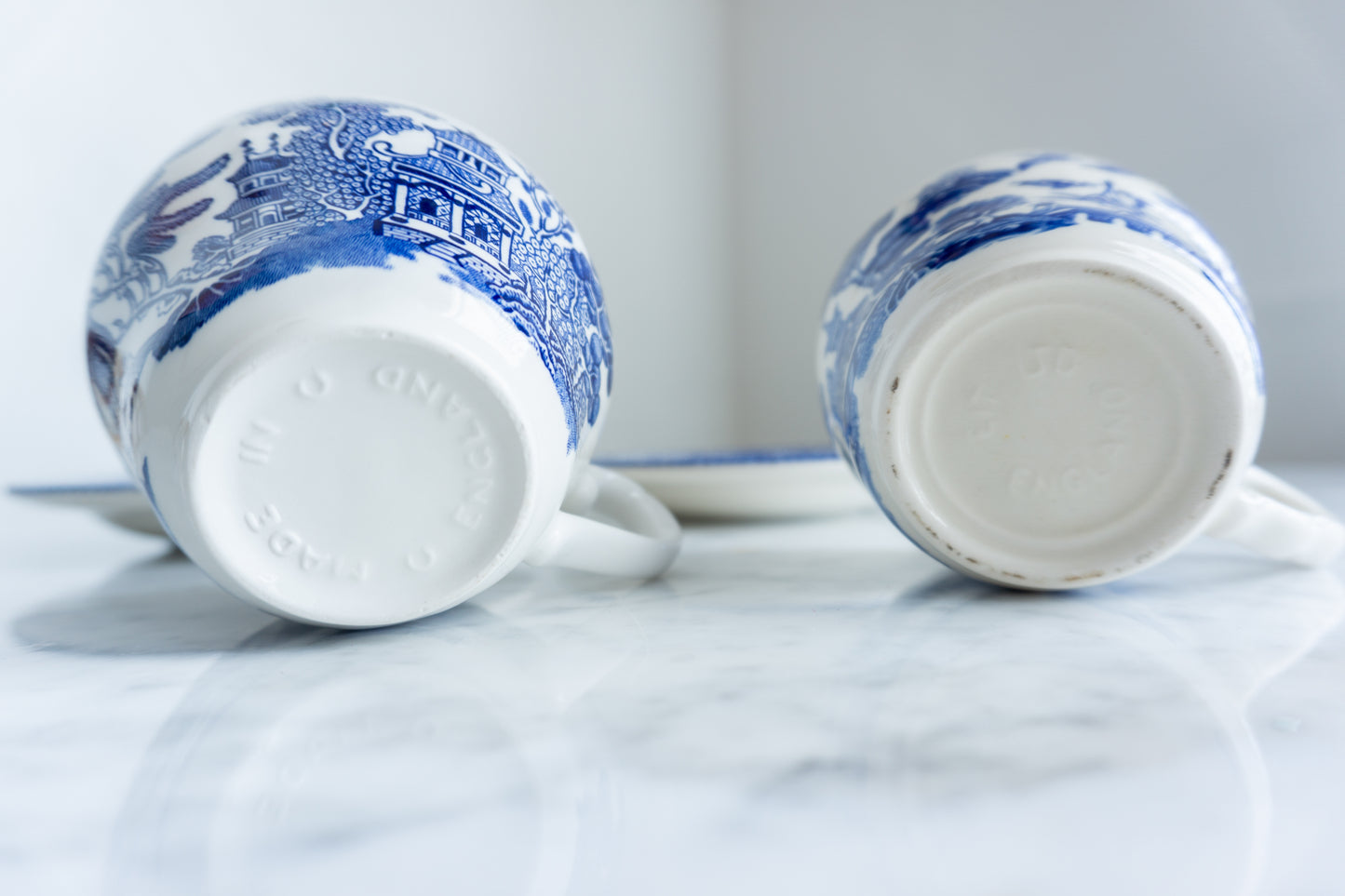 Blue and White Tea Cup & Saucer Set of 2, Made in England