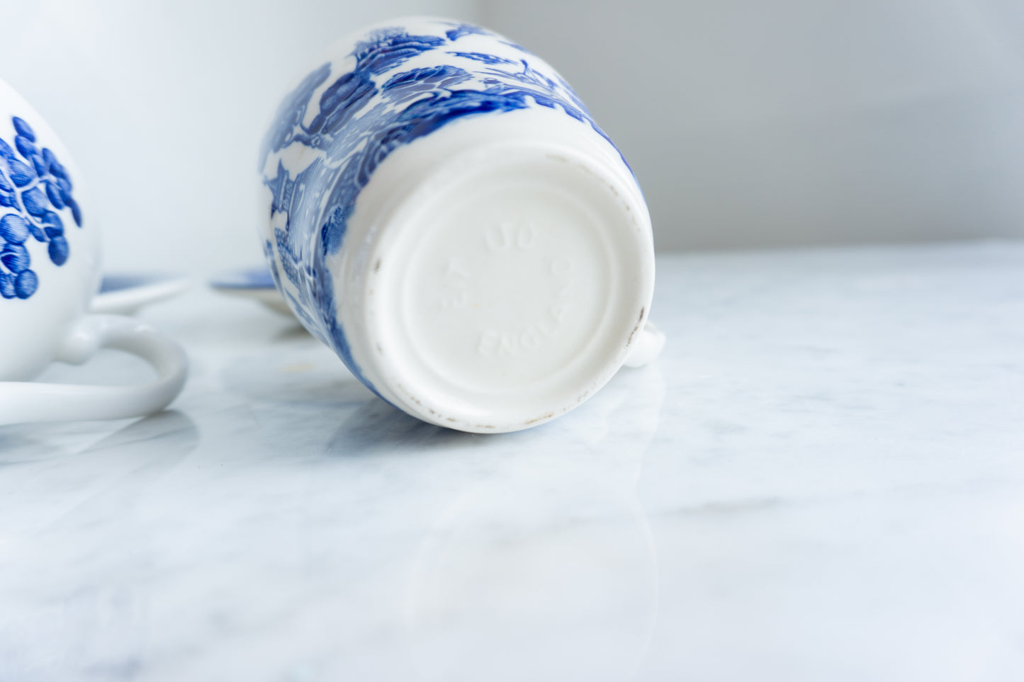 Blue and White Tea Cup & Saucer Set of 2, Made in England