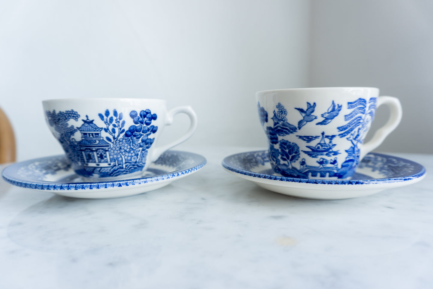 Blue and White Tea Cup & Saucer Set of 2, Made in England