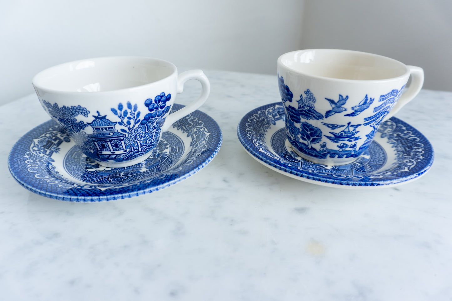 Blue and White Tea Cup & Saucer Set of 2, Made in England