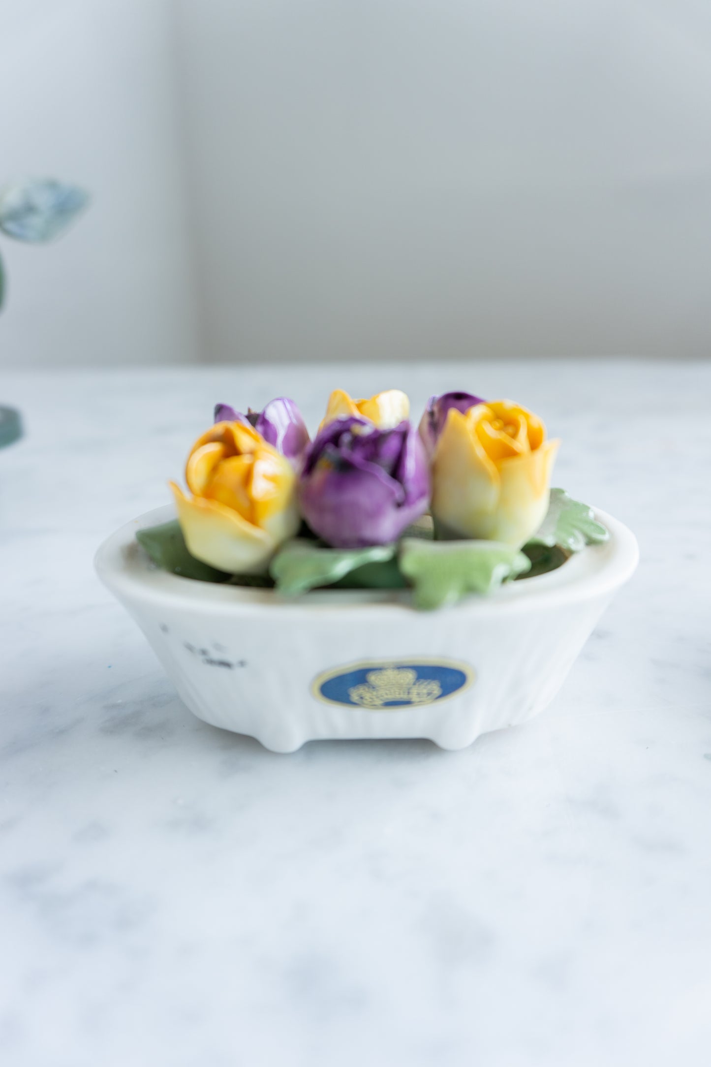 Floral Ceramic Keepsake Boxes & Jade Flower Arrangement