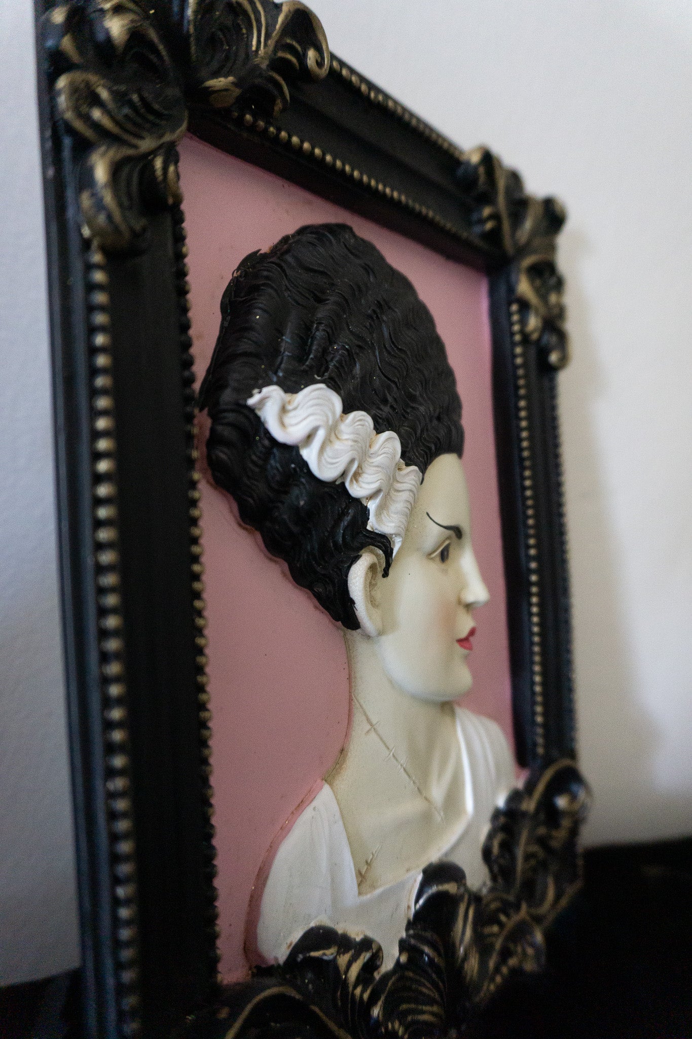Bride of Frankenstein Pink Framed Halloween Decor