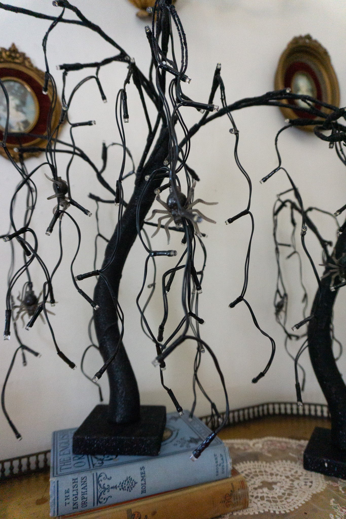 Droopy Black Spooky Decor Tree with Spiders