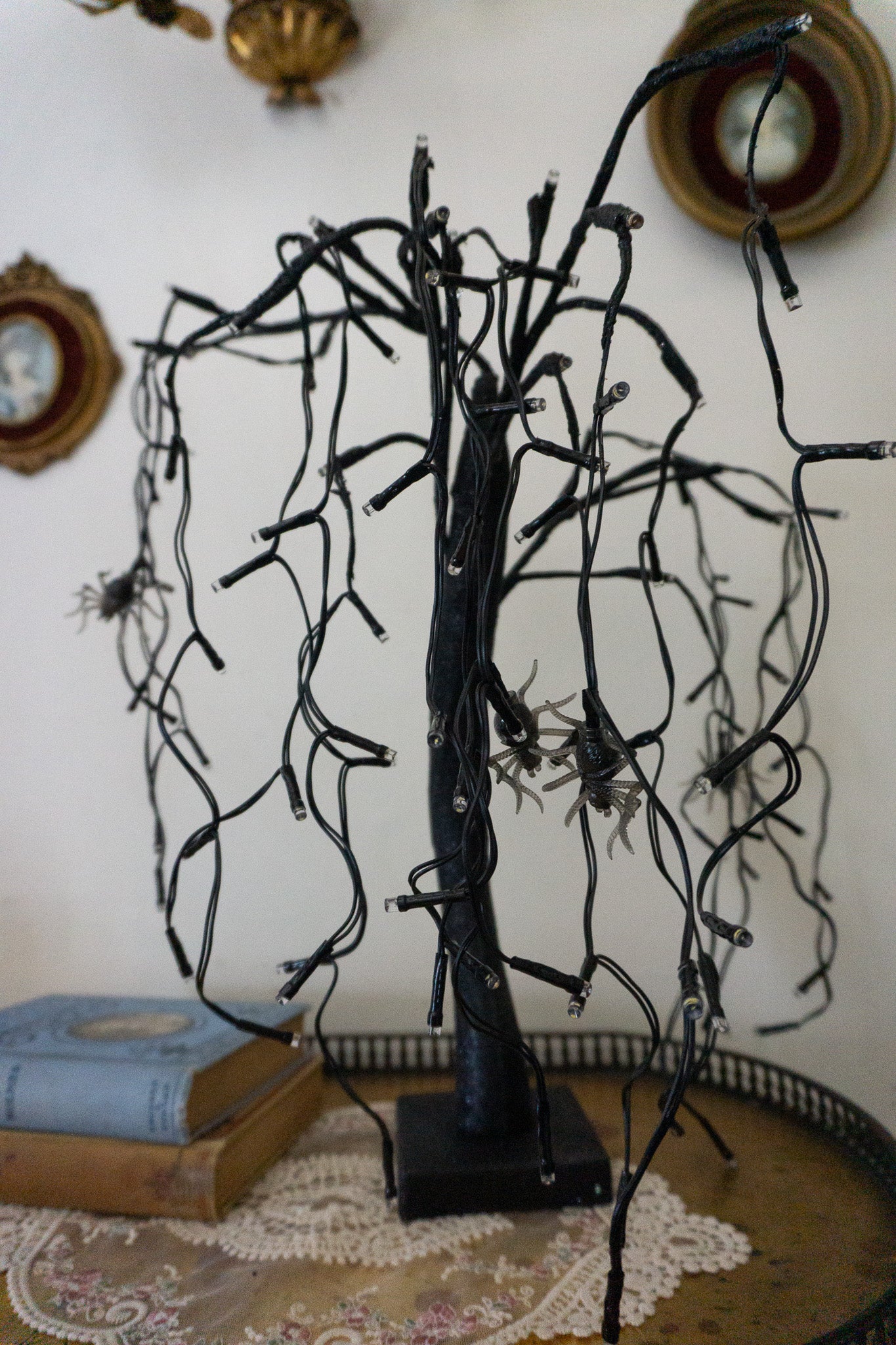 Droopy Black Spooky Decor Tree with Spiders