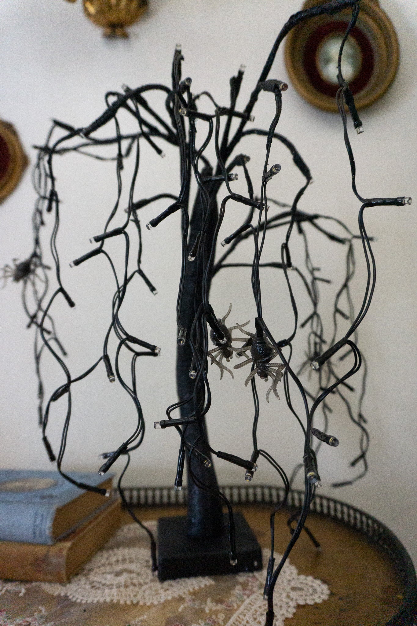 Droopy Black Spooky Decor Tree with Spiders