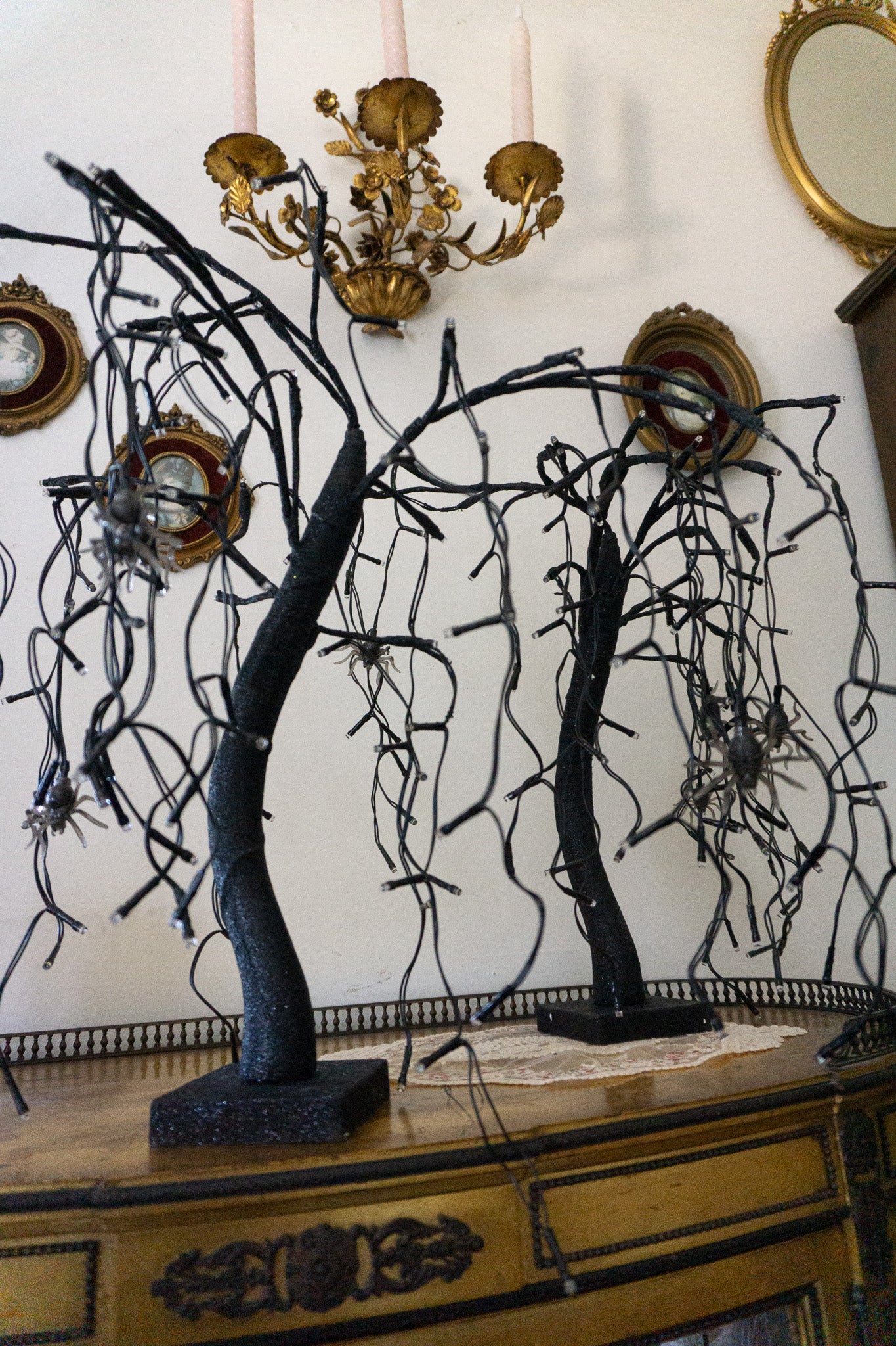 Droopy Black Spooky Decor Tree with Spiders