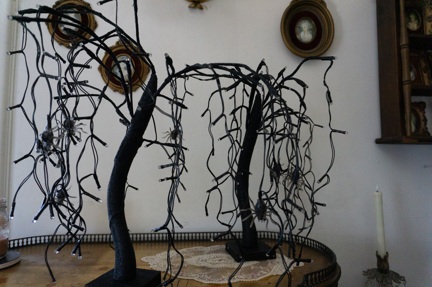 Droopy Black Spooky Decor Tree with Spiders