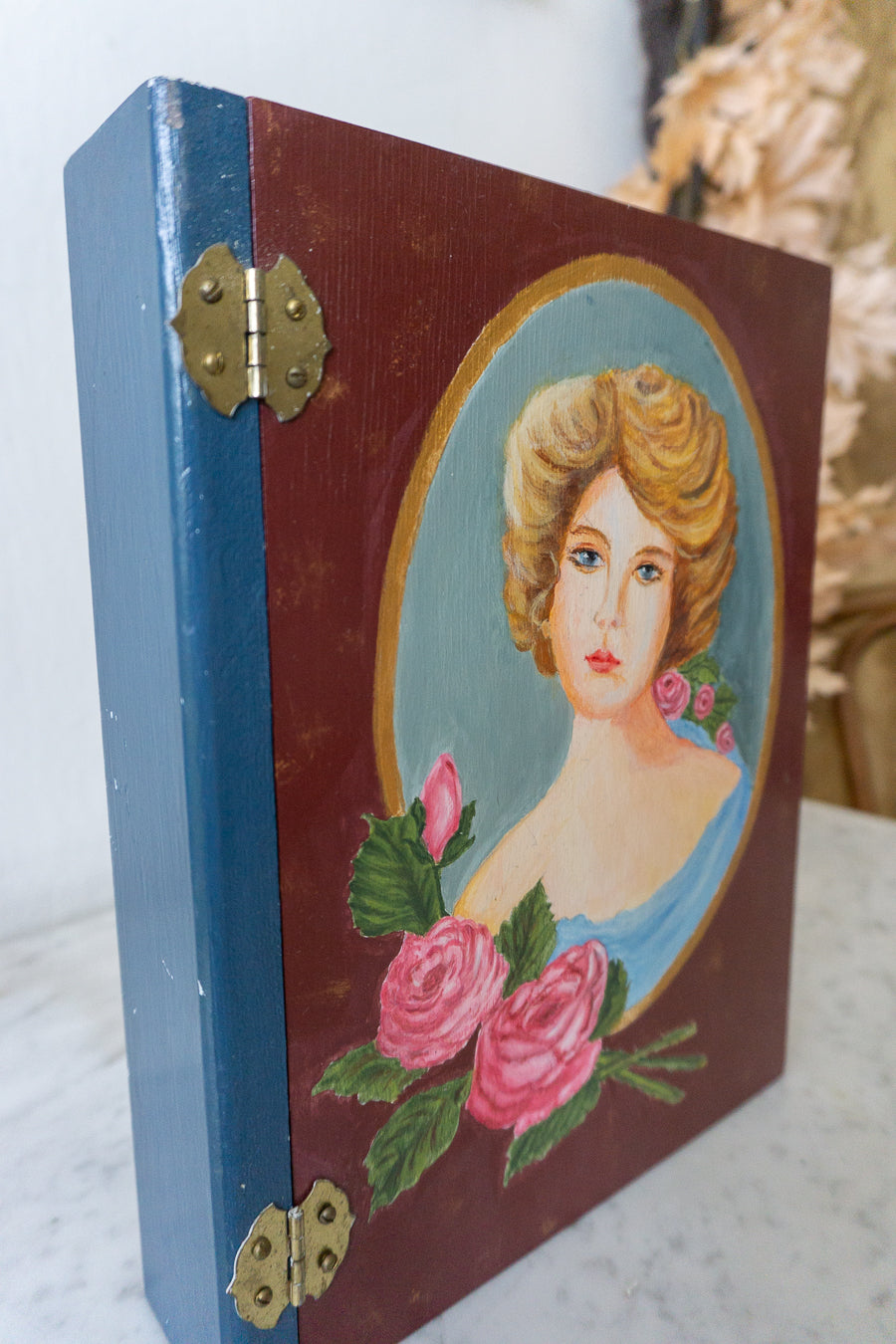 Hand-Painted Victorian Cameo Portrait Wood Keepsake Box