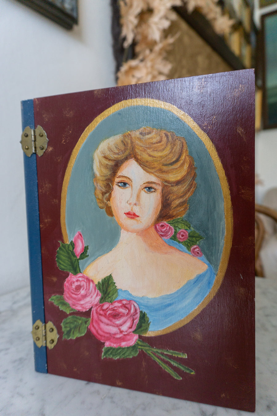 Hand-Painted Victorian Cameo Portrait Wood Keepsake Box
