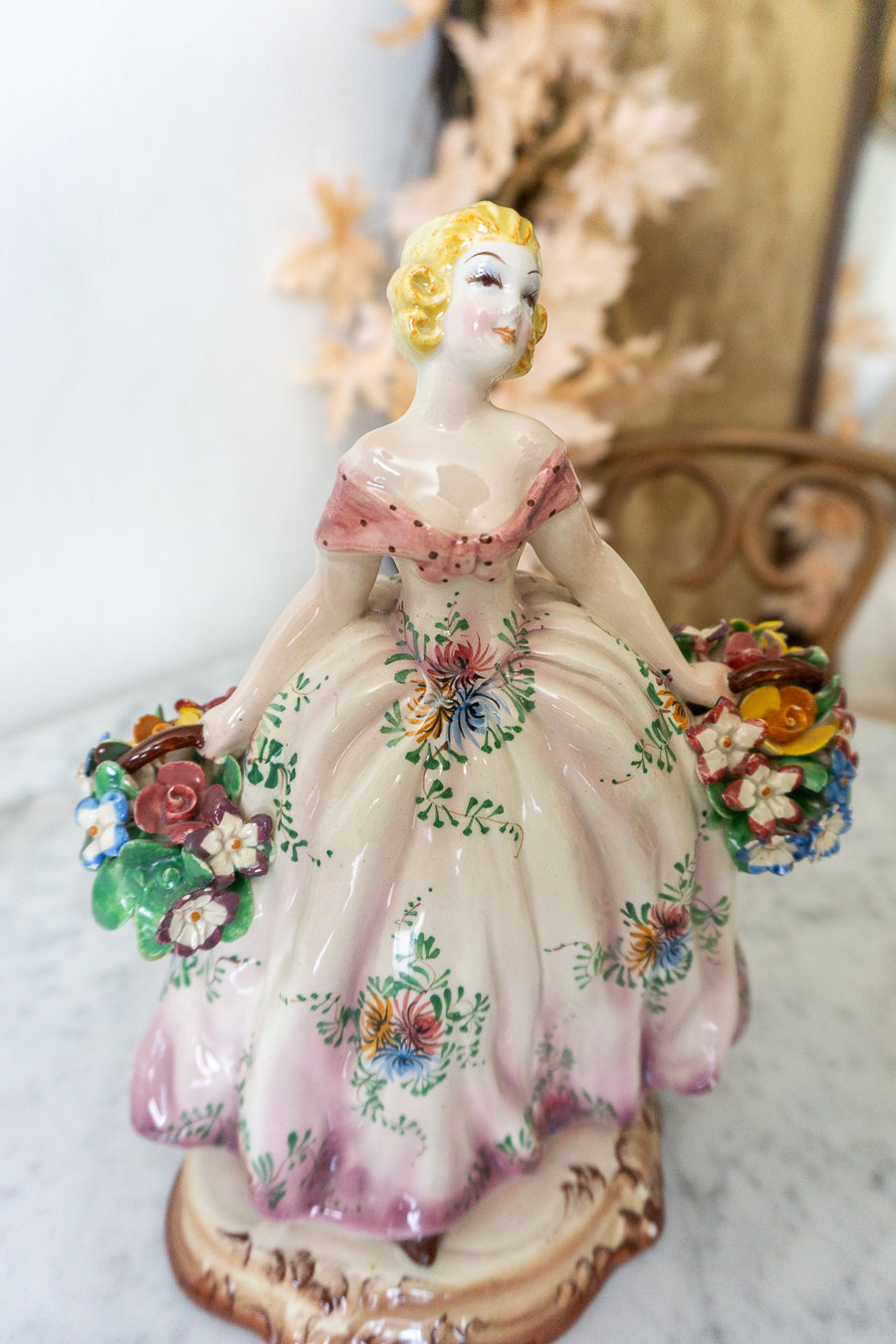 Midcentury Italian Majolica 10" Porcelain Figurine c. 1950s, Made in Italy
