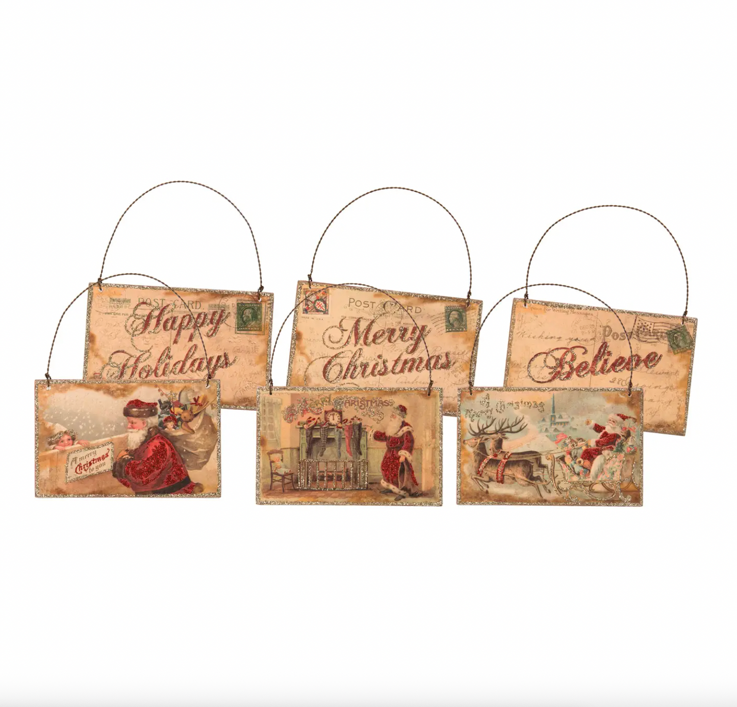Postcard Santa Ornament Set