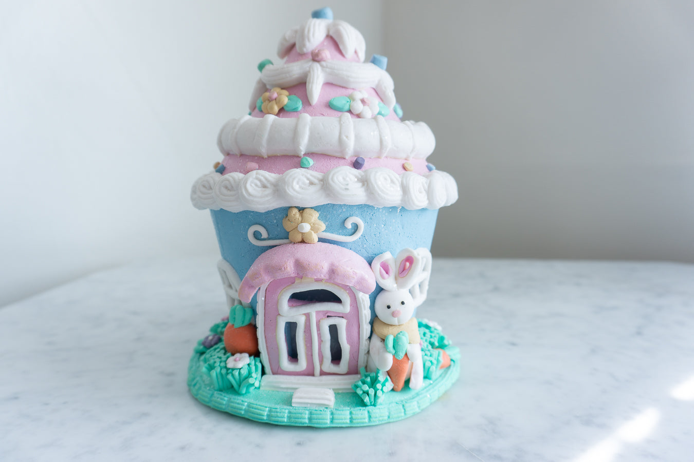 Retired Illuminated Blue Cupcake Easter Gingerbread House by Valerie Parr Hill