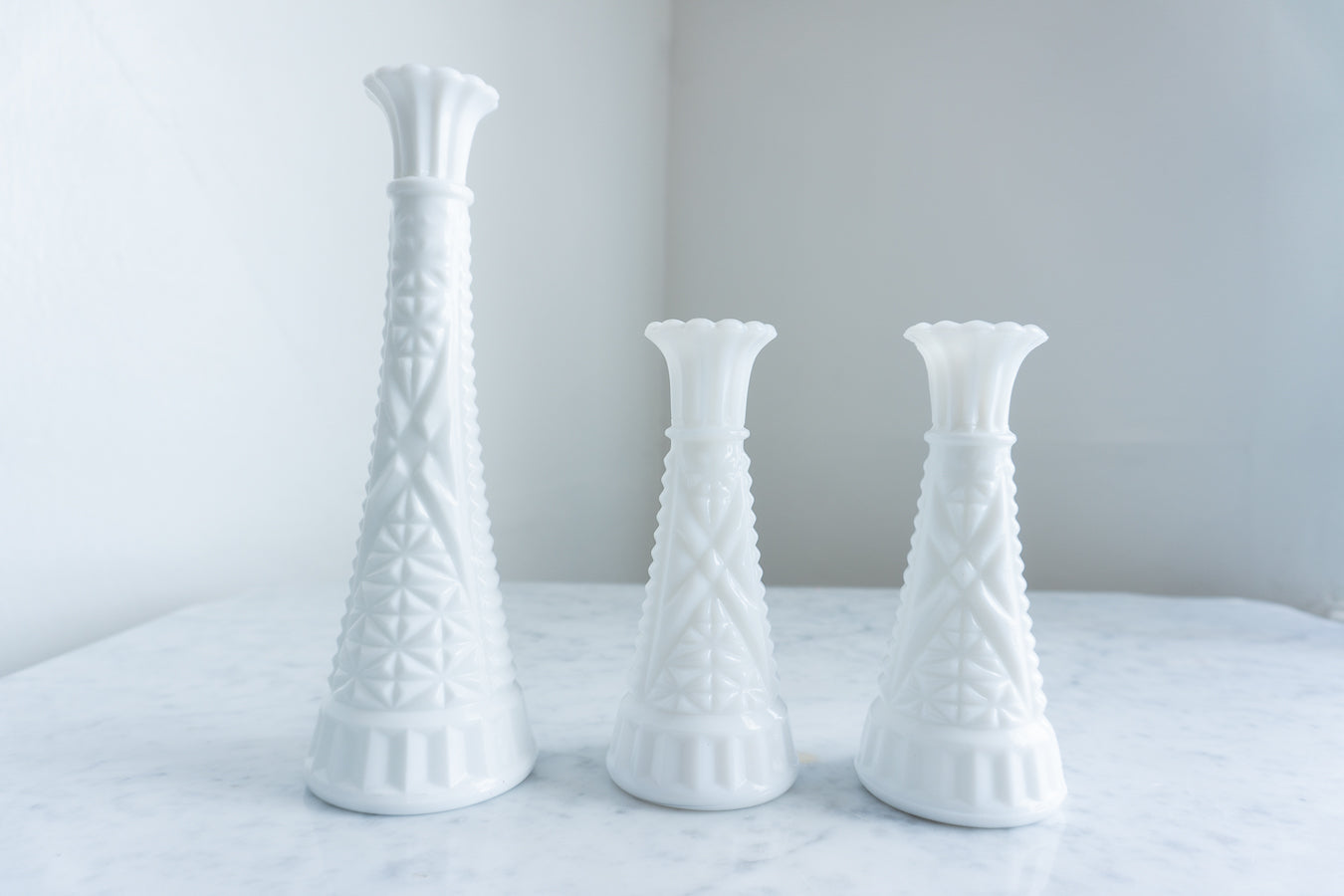 White Milk Glass Bud Vase Trio