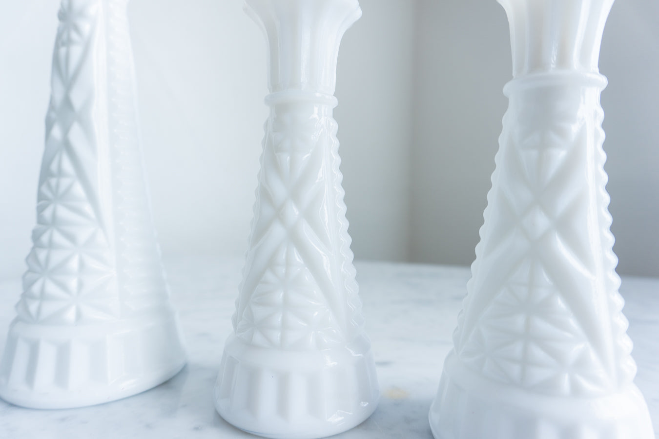 White Milk Glass Bud Vase Trio