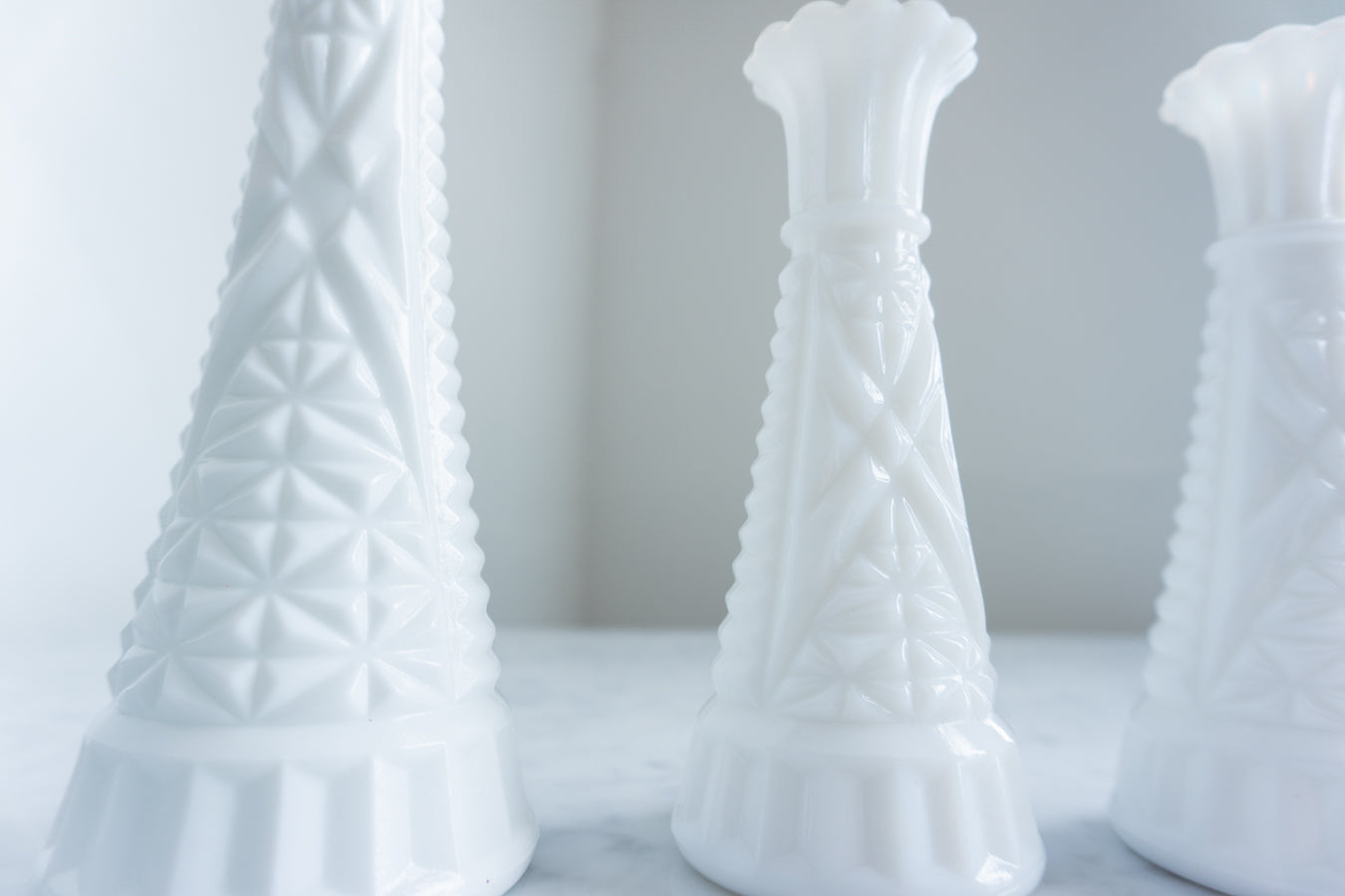 White Milk Glass Bud Vase Trio
