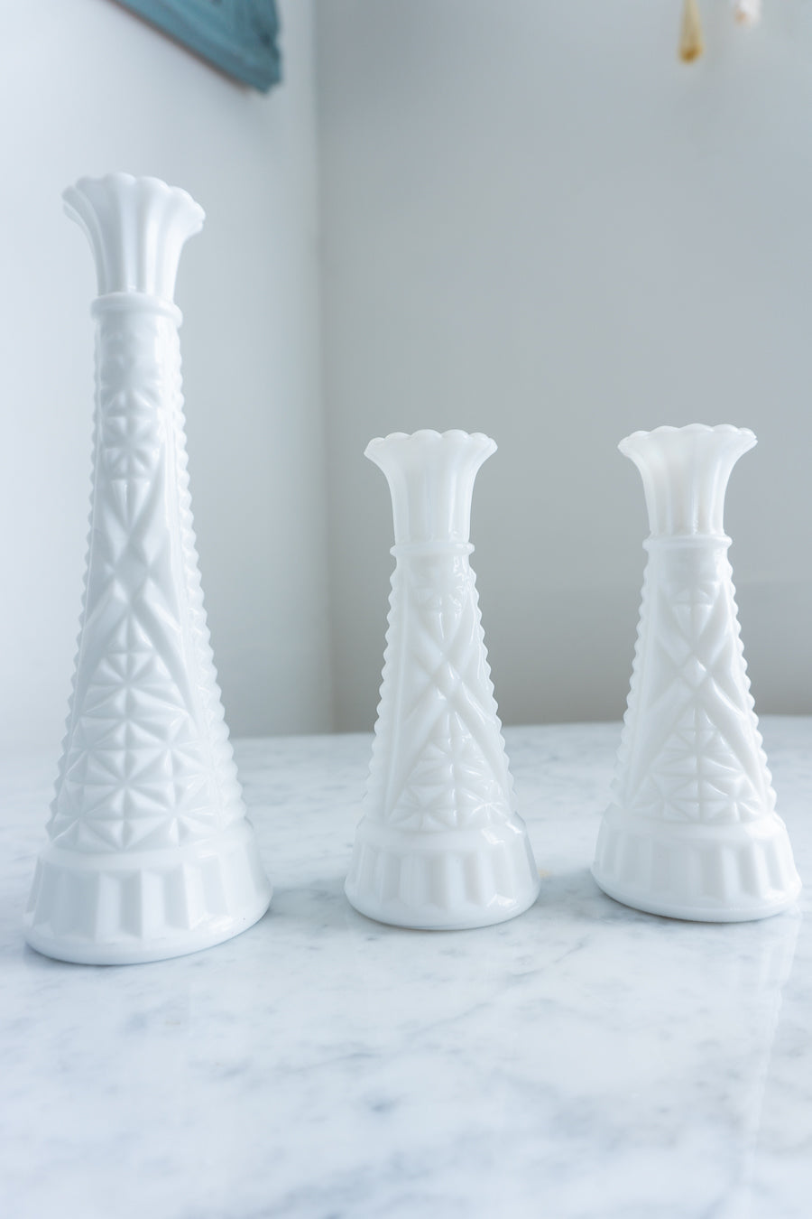 White Milk Glass Bud Vase Trio