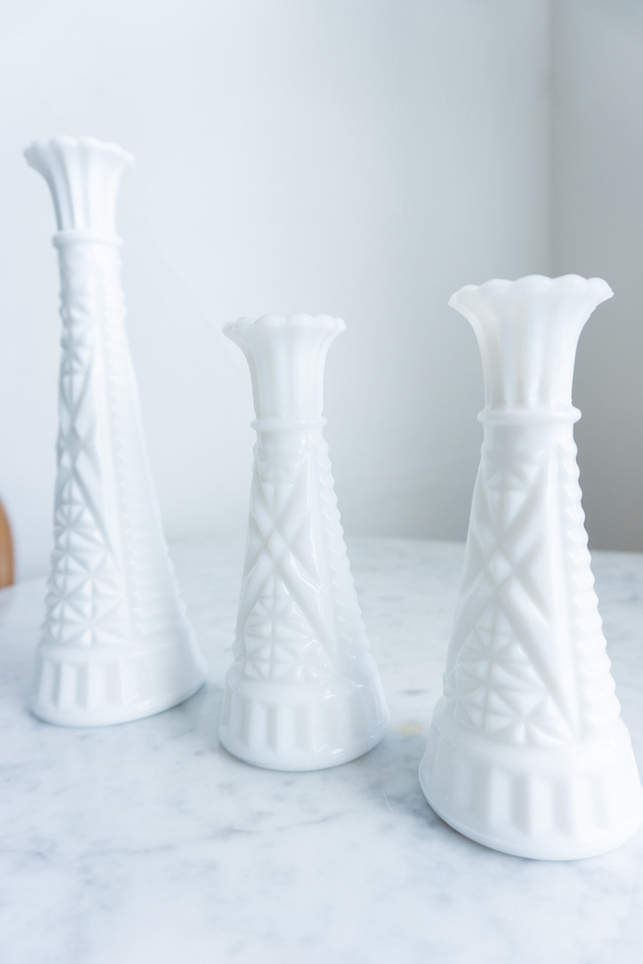 White Milk Glass Bud Vase Trio