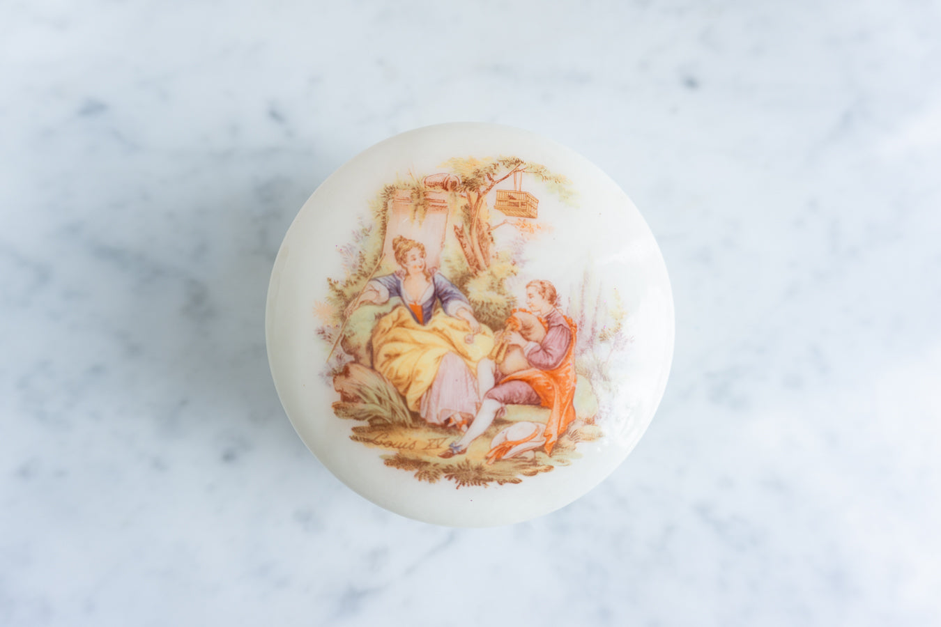 Courting Couple Scene Alabaster Trinket Box