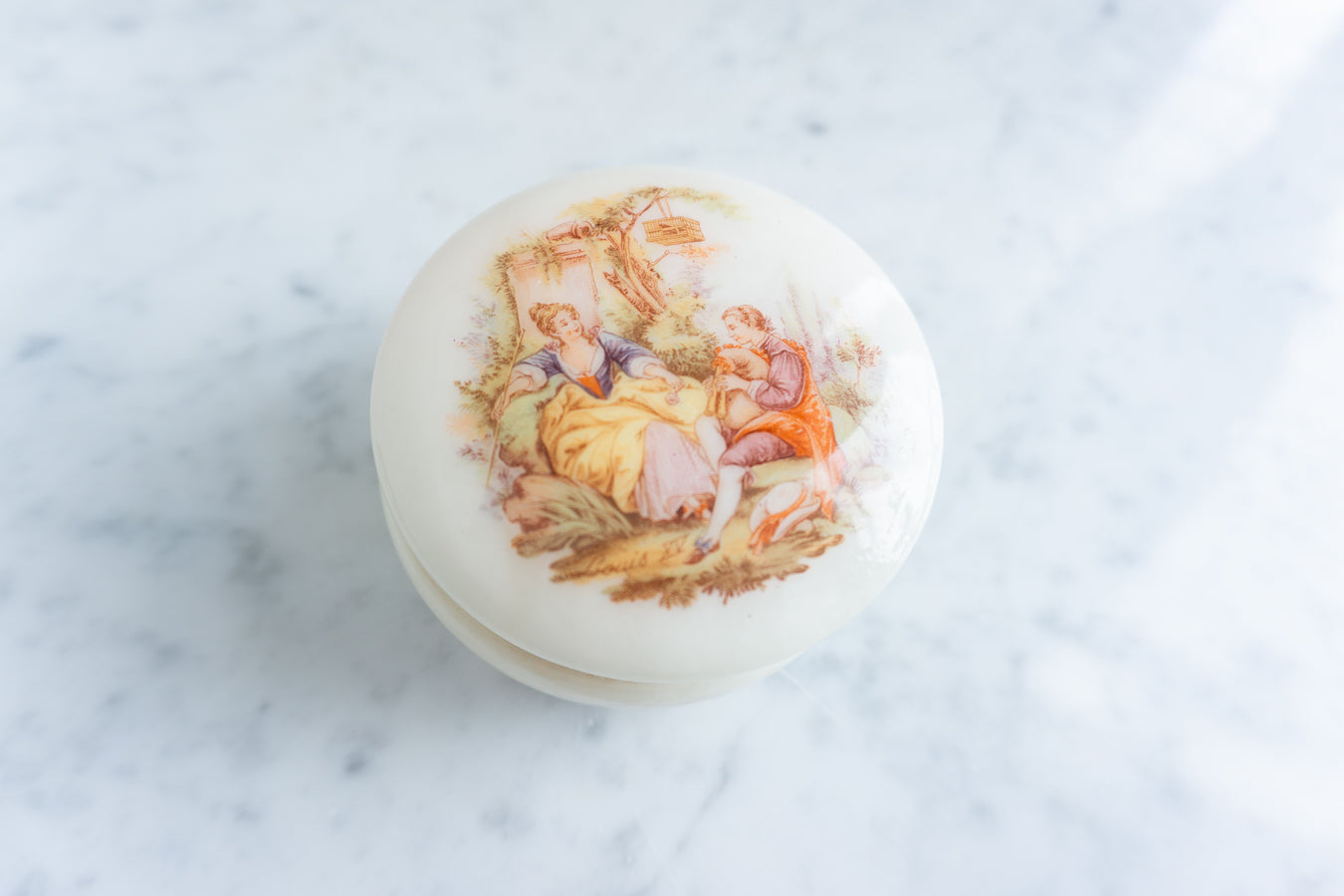 Courting Couple Scene Alabaster Trinket Box