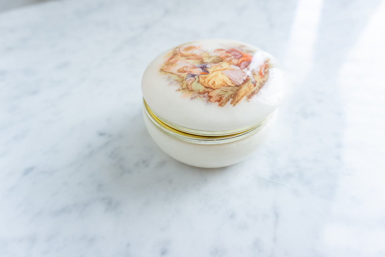 Courting Couple Scene Alabaster Trinket Box