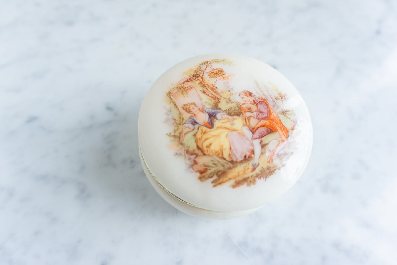 Courting Couple Scene Alabaster Trinket Box