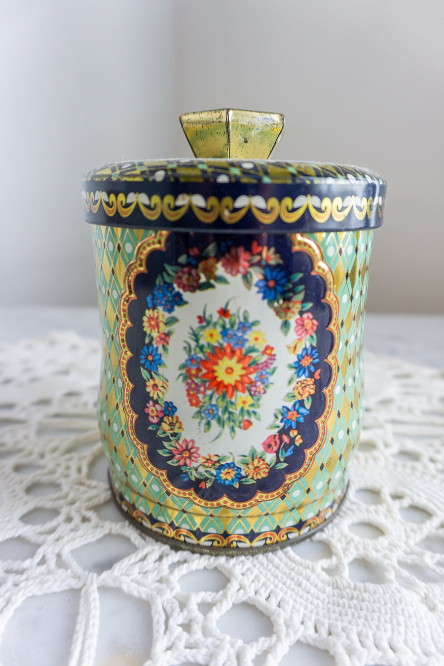 Floral Murray Allen Confection Tin with Lid