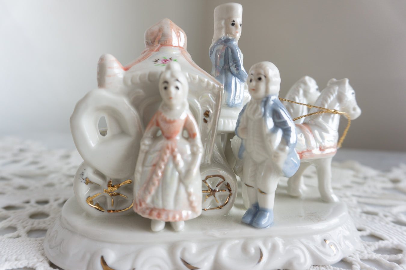 Porcelain Couple Horse Drawn Carriage