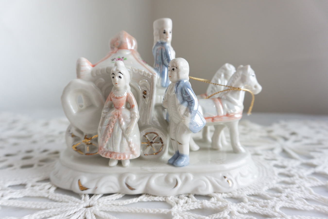 Porcelain Couple Horse Drawn Carriage