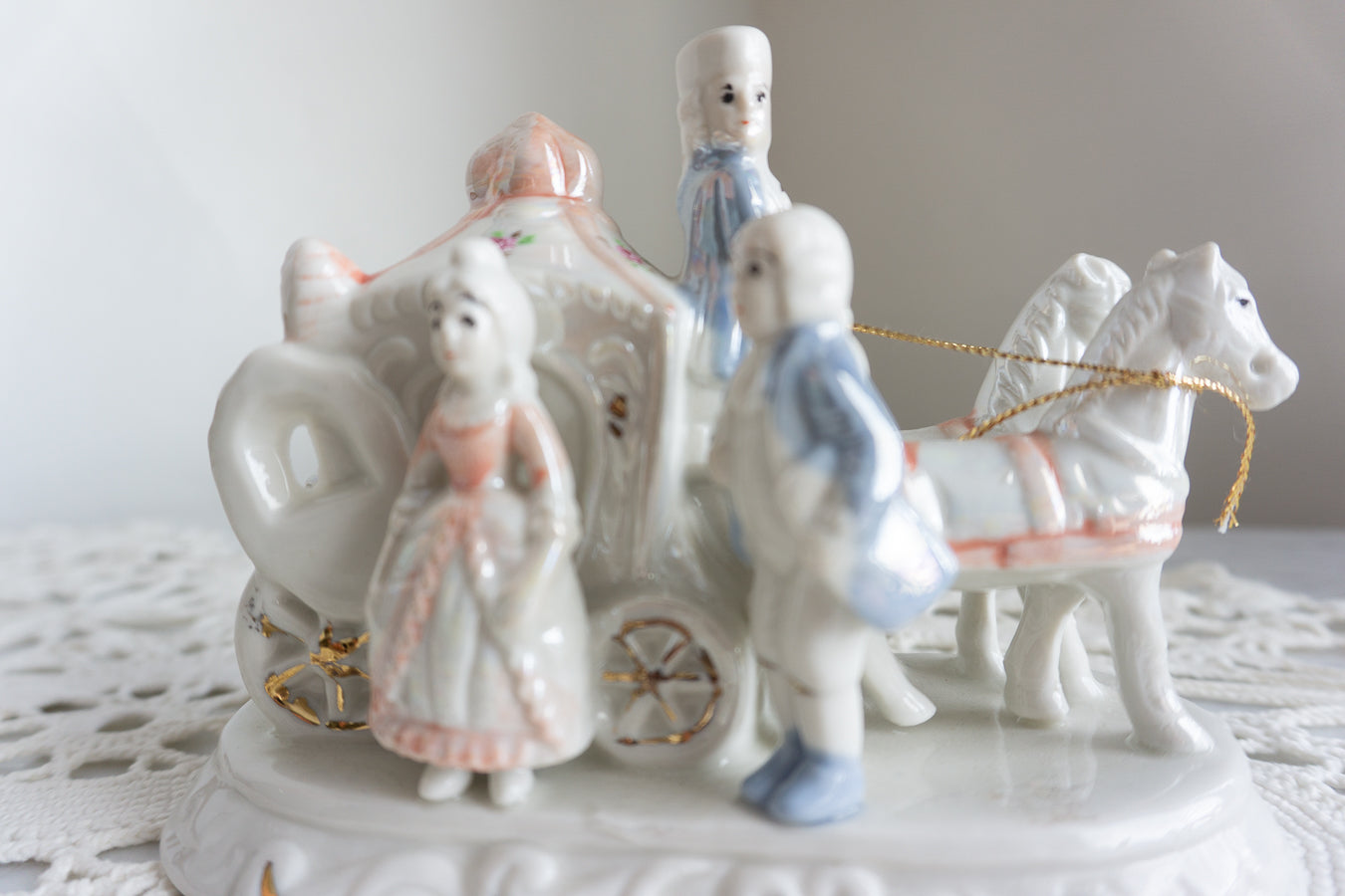 Porcelain Couple Horse Drawn Carriage