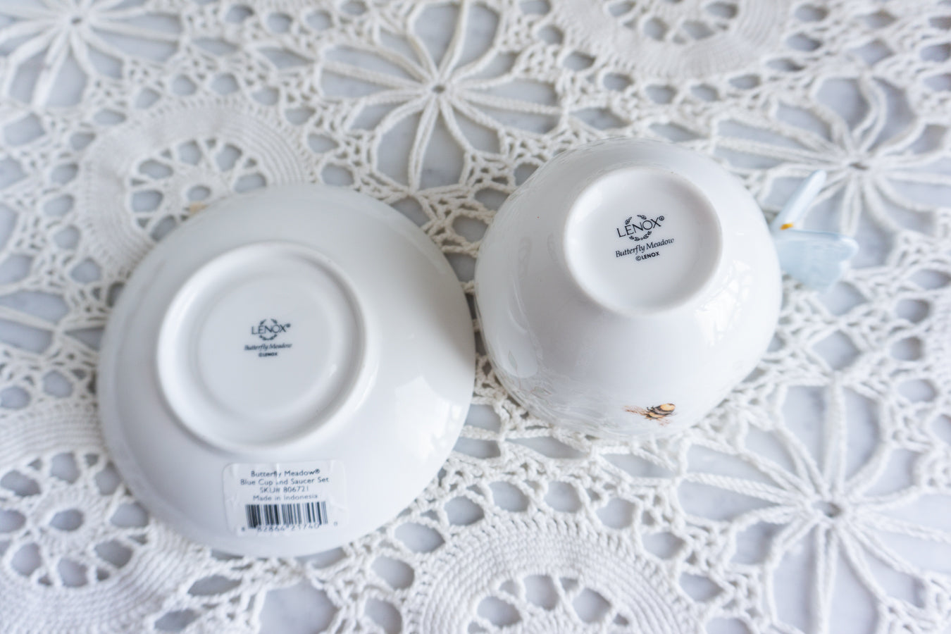 Lenox Butterfly Meadow Blue Cup and Saucer Set with Sculpted Butterfly Handle – Floral Garden Tea Cup