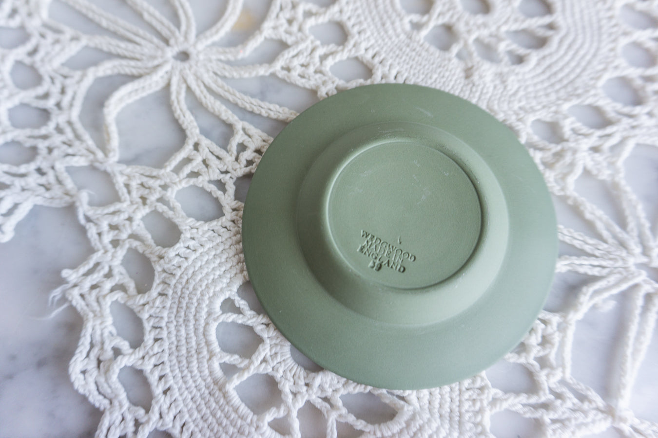 Wedgwood Green Jasperware Ashtray – England – Grapevine Relief Border