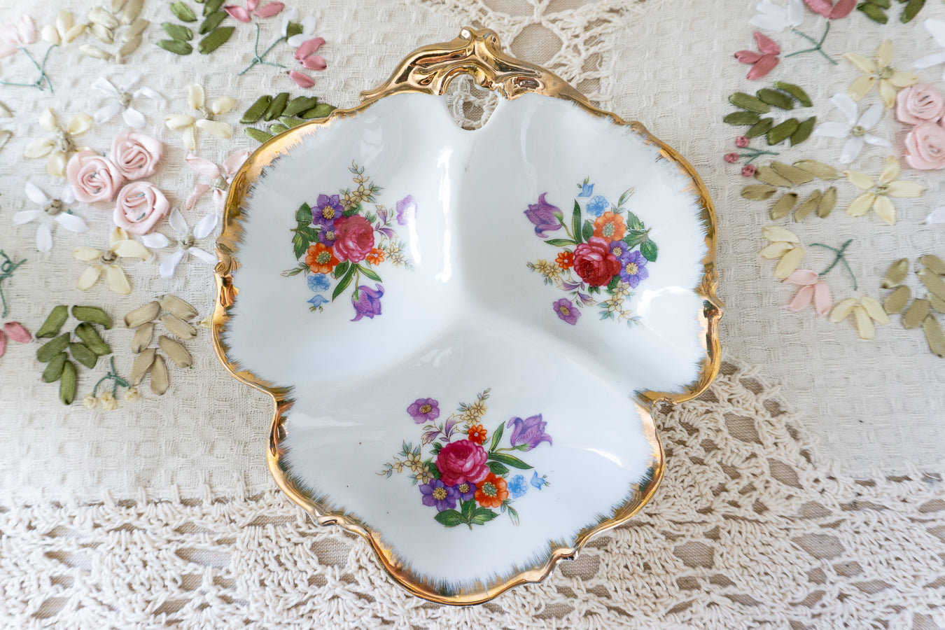 Leaf-Shaped Floral Trinket Dish