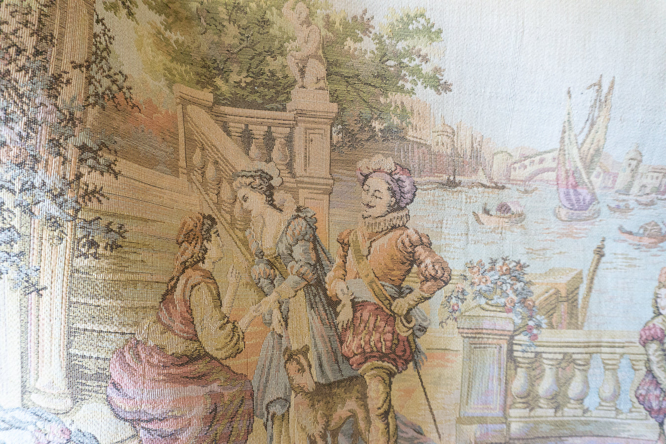 Antique Belgium Woven Venice Scene Tapestry