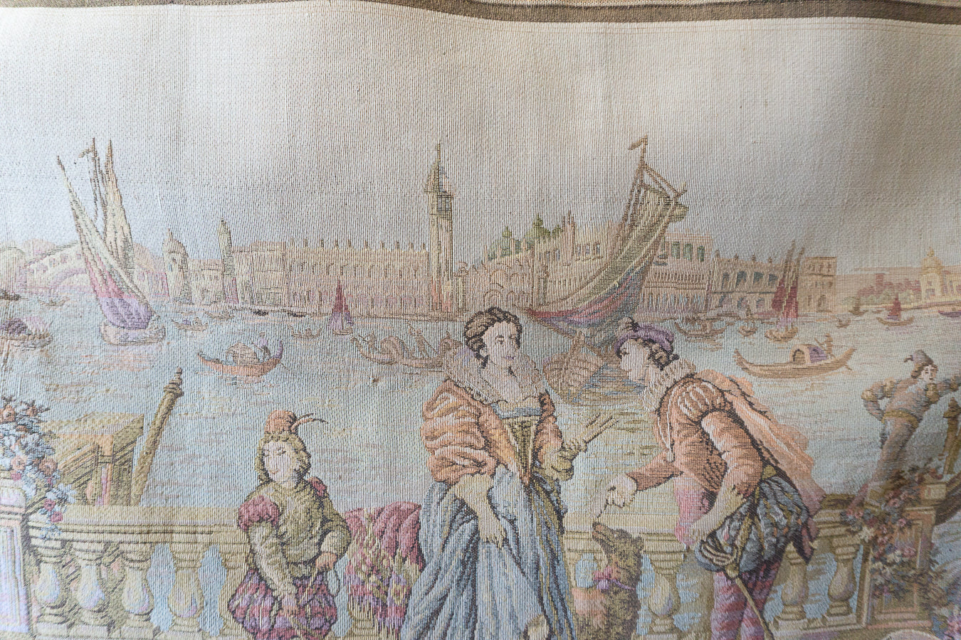 Antique Belgium Woven Venice Scene Tapestry