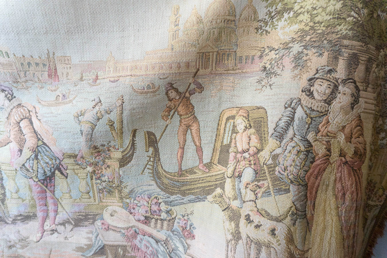 Antique Belgium Woven Venice Scene Tapestry