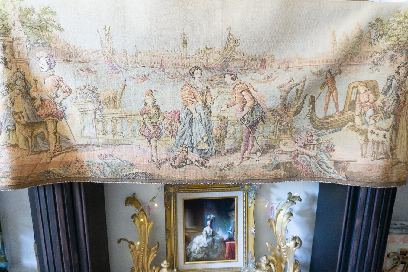 Antique Belgium Woven Venice Scene Tapestry