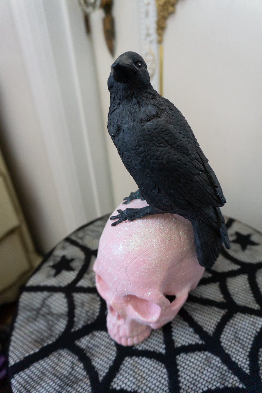Black Raven on Pink Skull