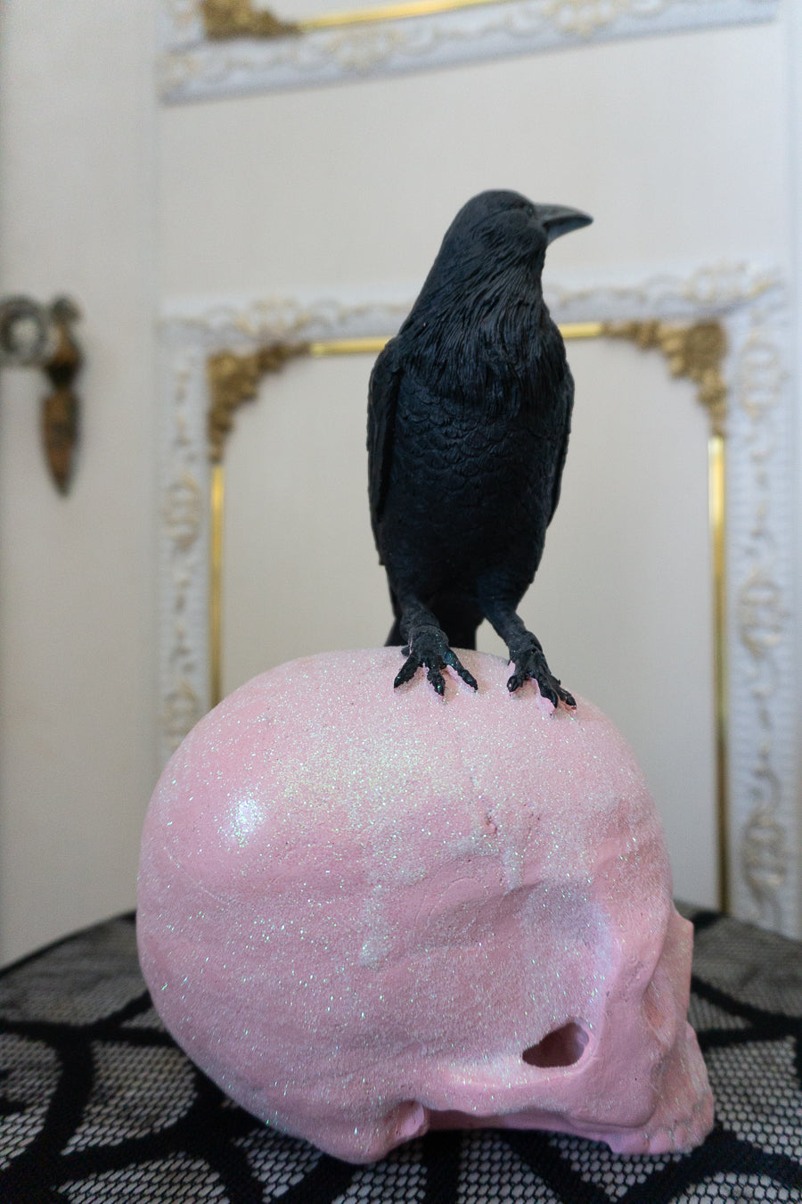 Black Raven on Pink Skull