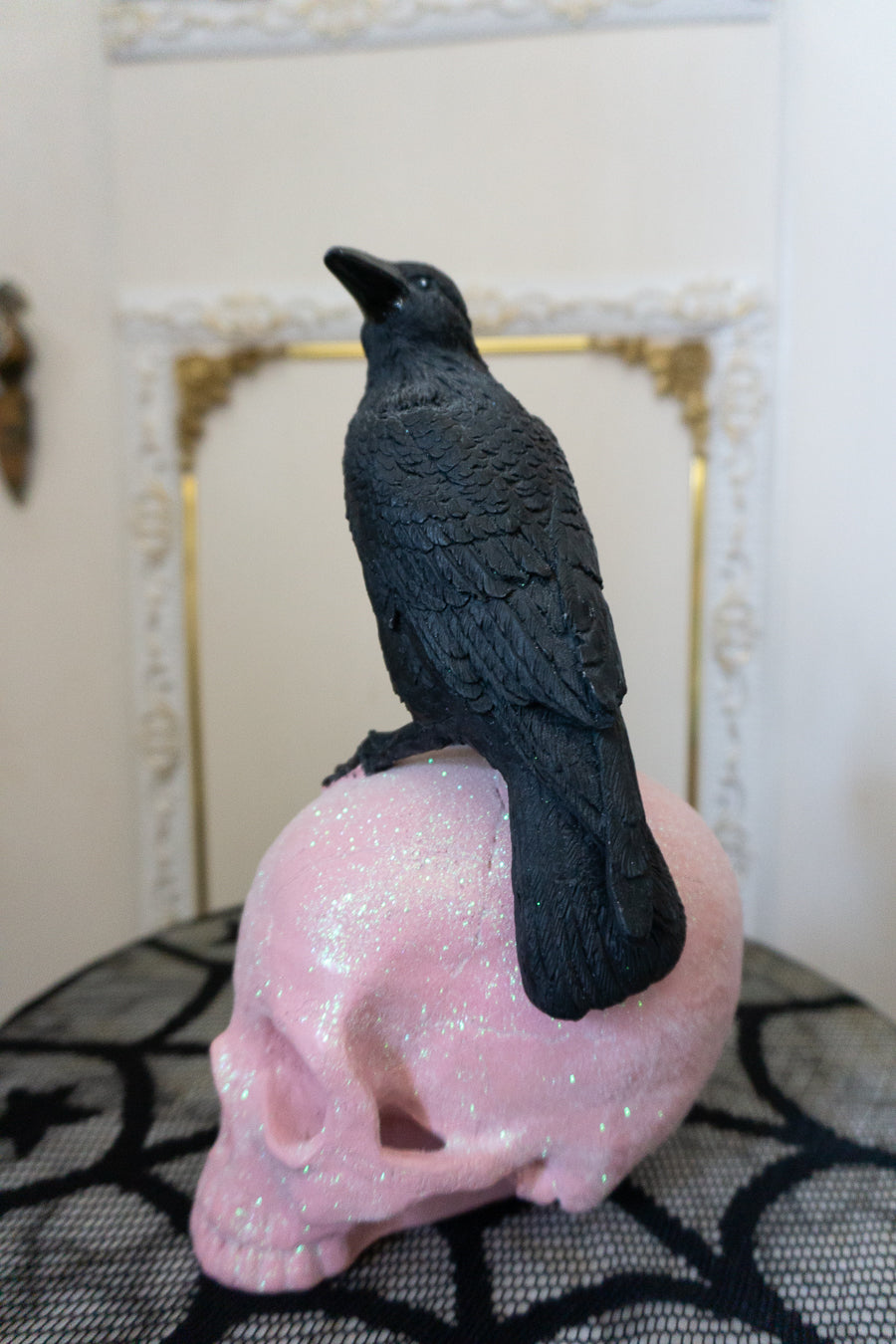 Black Raven on Pink Skull